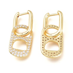 Real 18K Gold Plated Soda Pull Tab Earrings, Brass Micro Pave Clear Cubic Zirconia Huggie Hoop Earrings, Long-Lasting Plated, Oval, Real 18K Gold Plated, 34mm, Pin: 1mm