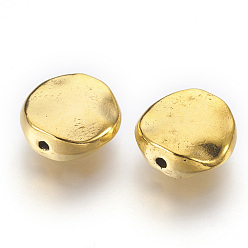 Antique Golden Tibetan Style Alloy Beads, Cadmium Free & Lead Free, Wavy Flat Round, Antique Golden, 12x12x4mm, Hole: 1mm