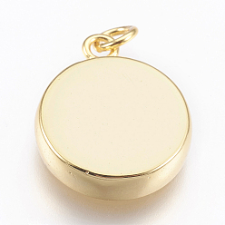 Golden Brass Pendant Cabochon Settings, Plain Edge Bezel Cups, Flat Round Charms, Golden, Tray: 10mm, 14x11.5x3mm, Hole: 2mm