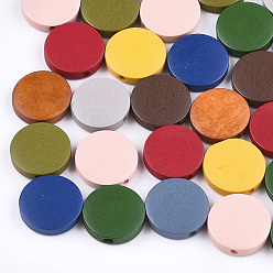 Mixed Color Painted Natural Wood Beads, Flat Round, Mixed Color, 30x5~5.5mm, Hole: 2mm