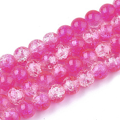 Deep Pink Spray Painted Crackle Glass Beads Strands, Round, Two Tone, Deep Pink, 4mm, Hole: 1.1~1.3mm, about 200pcs/strand, 31.4 inch