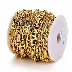 Golden Alloy Cable Chains, Long-Lasting Plated, Unwelded, Cadmium Free & Lead Free, with Spool, Golden, Link: 15x8.5x2.5mm and 14.5x8.5x3mm, about 32.8 Feet(10m)/roll