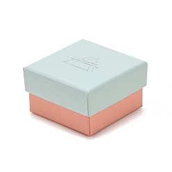 Бледно-бирюзовый Картонные коробки ювелирных изделий, с черной губкой, для ювелирной подарочной упаковки, квадрат со словом, бледные бирюзовая, 5.3x5.3x3.2 см