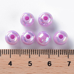 Violet Opaque Acrylic Beads, AB Color Plated, Round, Violet, 8x7mm, Hole: 2mm, about 1745pcs/500g