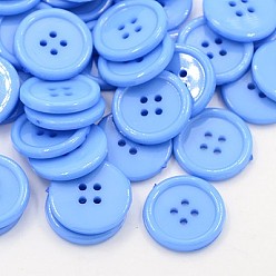 Cornflower Blue Acrylic Sewing Buttons, Plastic Shirt Buttons for Costume Design, 4-Hole, Dyed, Flat Round, Cornflower Blue, 20x2.5mm, Hole: 1mm
