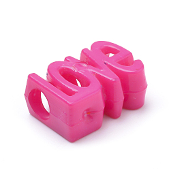 Deep Pink Opaque Acrylic European Beads, Large Hole, Word Love, Deep Pink, 16.5x11.5x7mm, Hole: 5mm, about 600pcs/500g