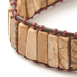 Пейзажный Джаспер Прямоугольный браслет из бисера из натуральной яшмы, плетеные украшения из драгоценных камней для женщин, 8-7/8 дюйм (22.5 см)