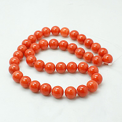 Rouge Orange Perles Mashan naturel rondes de jade brins, teint, rouge-orange, 12mm, Trou: 1mm, Environ 34 pcs/chapelet, 15.7 pouce