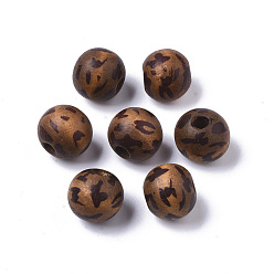 Кокосово-Коричневый Печатные бусы из натурального дерева, окрашенные, круглый с леопардовым рисунком, кокосового коричневый, 12 мм, отверстие : 3 мм
