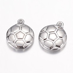 Stainless Steel Color 304 Stainless Steel Charms, FootBall/Soccer Ball, Stainless Steel Color, 15.5x13x3.5mm, Hole: 1mm