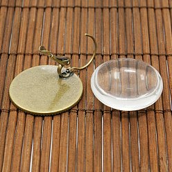 Antique Bronze 25mm Transparent Clear Domed Glass Cabochon Cover for Brass Photo Leverback Earring Making, Nickel Free, Antique Bronze, Earring: 38x26mm, Glass: 25x7.4mm