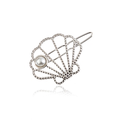 Platinum Shell Alloy Hollow Geometric Hair Pin, Ponytail Holder Statement, with ABS Plastic Imitation Pearl, Hair Accessories for Women Girls, Platinum, 32x27mm