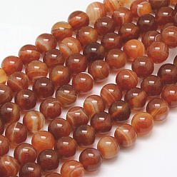 Banded Agate Natural Striped Agate/Banded Agate Beads Strands, Dyed, Round, FireBrick, 10mm, Hole: 1mm