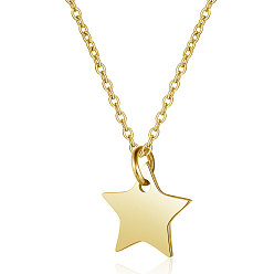 Golden 201 Stainless Steel Pendants Necklaces, with Cable Chains, Star, Golden, 16.3 inch(40cm), 1mm