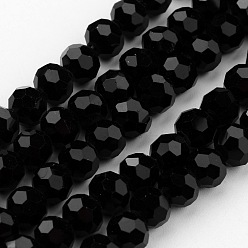 Noir Perles en verre transparentes , imitation de cristal autrichien, à facettes (32 facettes), ronde, noir, 8mm, Trou: 1mm, Environ 70~72 pcs/chapelet, 20~21 pouce
