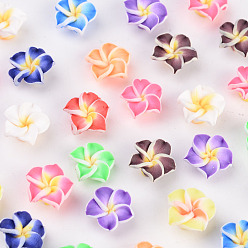 Mixed Color Handmade Polymer Clay 3D Flower Plumeria Beads, Mixed Color, 12x8mm, Hole: 1.6~2mm