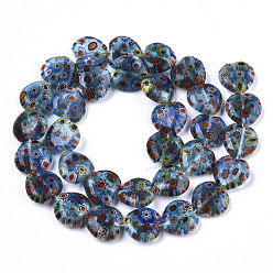 Bleu Bleuet Brins de perles au chalumeau fait main millefiori, cœur, bleuet, 11~12x12x4~5mm, Trou: 1mm, Environ 32~33 pcs/chapelet, 12.72 pouces ~ 13.78 pouces (32.3~35 cm)