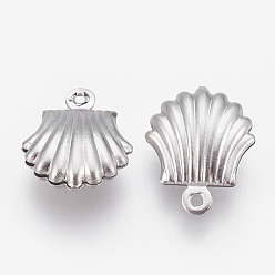 Stainless Steel Color 304 Stainless Steel Charms, Shell, Stainless Steel Color, 14x11x4mm, Hole: 1mm