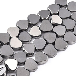 Серебро Стеклянные бусины с гальваническим покрытием , сердце, серебряные, 9.5x10.5x3 мм, отверстие : 0.8 мм, около 60 шт / нитка, 21.65 дюйм (55 см)