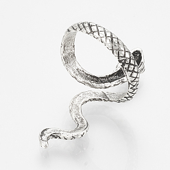 Античное Серебро Сплав манжеты кольца пальцев, змея, античное серебро, Размер 9, 19 мм