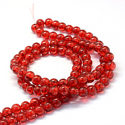 FireBrick Baking Painted Transparent Crackle Glass Round Bead Strands, FireBrick, 6.5mm, Hole: 1.5mm, about 145pcs/strand, 31.4 inch