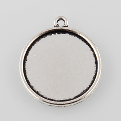 Antique Silver Tibetan Style Antique Silver Alloy Flat Round Pendant Cabochon Settings, Cadmium Free & Lead Free, Tray: 18mm, 24x21x2mm, Hole: 1mm about 625pcs/1000g