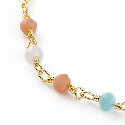 Coloré Bracelets de cheville en perles de verre à facettes, avec des perles en laiton et des fermoirs à pince de homard, ronde, réel 18 k plaqué or, colorées, 9-7/8 pouce (25.1 cm)