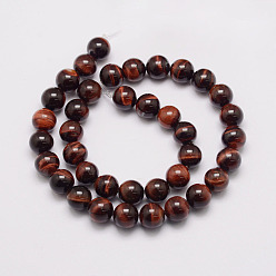 Tiger Eye Natural Tiger Eye Bead Strands, Grade AB, Round, Dyed & Heated, 14mm, Hole: 1.5mm, about 28pcs/strand, 14.9 inch~15.5 inch