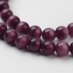 Purple Cat Eye Beads, Round, Purple, 10mm, Hole: 0.8mm, about 39pcs/strand, 15 inch