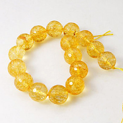 Goldenrod Natural Quartz Crystal Beads Strands, Dyed & Heated, Imitation Citrine, Faceted, Round, Goldenrod, 10mm, Hole: 1mm, about 19pcs/strand, 7.4 inch