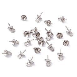 Stainless Steel Color 304 Stainless Steel Cup Pearl Peg Bails Pin Pendants, For Half Drilled Beads, Stainless Steel Color, 7x4mm, Pin: 0.7mm, Hole: 1.5mm