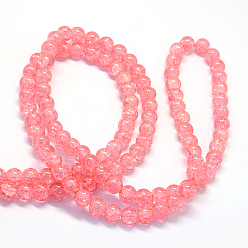 Light Coral Baking Painted Transparent Crackle Glass Round Bead Strands, Light Coral, 6.5mm, Hole: 1.5mm, about 145pcs/strand, 31.4 inch