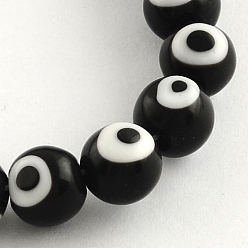 Black Round Handmade Evil Eye Lampwork Beads Strands, Black, 8mm, Hole: 1mm, about 48pcs/strand, 13.7 inch