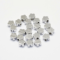 Real Platinum Plated Long-Lasting Plated Brass Beads, Real Platinum Plated, Nickel Free, Flower, 5x5x2.5mm, Hole: 1.5mm