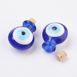 Blue Handmade Lampwork Perfume Bottle Pendants, Essential Oil Bottle, Evil Eye, Blue, 29.5~30mm, Hole: 5~5.5mm, Bottle Capacity: 0.5~1ml(0.017~0.03 fl. oz)