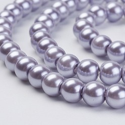 Lilas Brins de perles de verre teints écologiques, Grade a, ronde, cordon en coton fileté, lilas, 6mm, Trou: 1.2~1.5mm, Environ 70 pcs/chapelet, 15.7 pouce