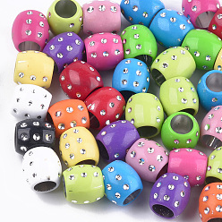 Mixed Color Plating Acrylic Beads, Metal Enlaced, Large Hole Beads, Barrel, Mixed Color, 12.5x13mm, Hole: 7mm, about 540pcs/500g