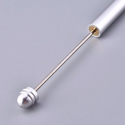 Silver Plastic Beadable Pens, Shaft Black Ink Ballpoint Pen, for DIY Pen Decoration, Silver, 157x10mm, The Middle Pole: 2mm