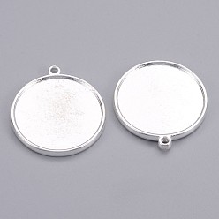 Silver Tibetan Style Pendant Cabochon Settings, Plain Edge Bezel Cups, Double-sided Tray, Cadmium Free & Nickel Free & Lead Free, Silver Color Plated, 33x29x4mm, Hole: 2mm, Flat Round Tray: 26mm