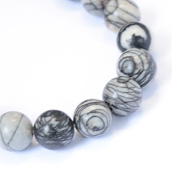 Netstone Pierre naturelle de soie noire / netstone perles rondes, 6~6.5mm, Trou: 1mm, Environ 63 pcs/chapelet, 15.5 pouce