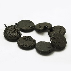 Black Plated Electroplated Natural Druzy Geode Crystal Beads Strands, Flat Round, Dyed, Black Plated, 30x7~8mm, Hole: 2mm, about 7pcs/strand, 8.26 inch(21cm)