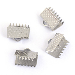 Stainless Steel Color 304 Stainless Steel Ribbon Crimp Ends, Stainless Steel Color, 8.5x10.5mm, Hole: 2.5mm