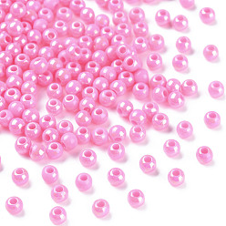 Hot Pink Opaque Acrylic Beads, AB Color, Round, Hot Pink, 4x3.5mm, Hole: 1.6mm, about 15000pcs/500g