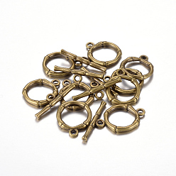 Antique Bronze Alloy Toggle Clasps, Lead Free and Cadmium Free, Antique Bronze, Size: Ring: about 20.5x17mm, Hole: 2mm, Bar: 26x6x3mm, Hole: 2mm