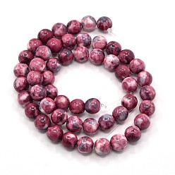 Rouge Indien Océan synthétique perles de jade blanc brins, teint, ronde, rouge indien, 8mm, Trou: 1mm, Environ 52 pcs/chapelet, 15.35 pouce