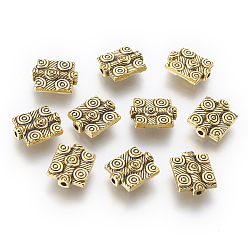 Antique Golden Tibetan Style Alloy Rectangle Beads, Antique Golden Color, Lead Free & Nickel Free & Cadmium Free, Size: about 10mm wide, 12mm long, 3mm thick, hole: 1mm