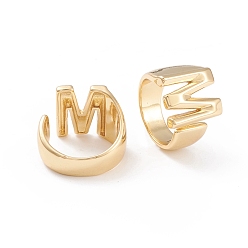 Letter M Brass Cuff Rings, Open Rings, Long-Lasting Plated, Real 18K Gold Plated, Letter.M, Size 6, 17mm