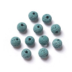 Dark Cyan Unwaxed Natural Lava Rock Beads, for Perfume Essential Oil Beads, Aromatherapy Beads, Dyed, Round, Dark Cyan, 8.5mm, Hole: 1.5~2mm