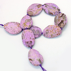 Medium Orchid Faceted Oval Natural Ocean Jasper Beads Strands, Medium Orchid, 39~56x30~45x7~11mm, Hole: 3mm, about 7~8pcs/strand, 15.7 inch