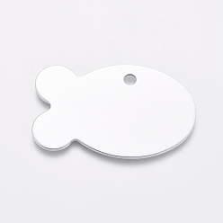 Argent Pendentifs en aluminium, estampillage d'une étiquette vierge, poisson, argenterie, 24x38x1mm, Trou: 3mm